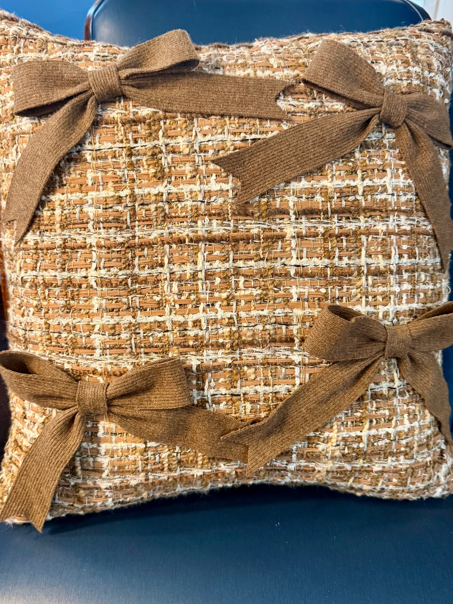 Signature Bow Pillow — Chocolate Bouclé