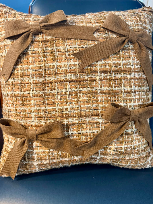 Signature Bow Pillow — Chocolate Bouclé